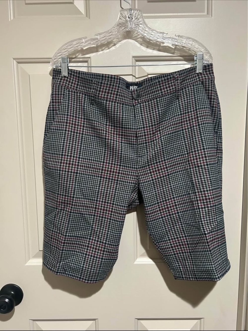 PAIGE Men's Plaid Flat Front Shorts — Black, Gray and Red